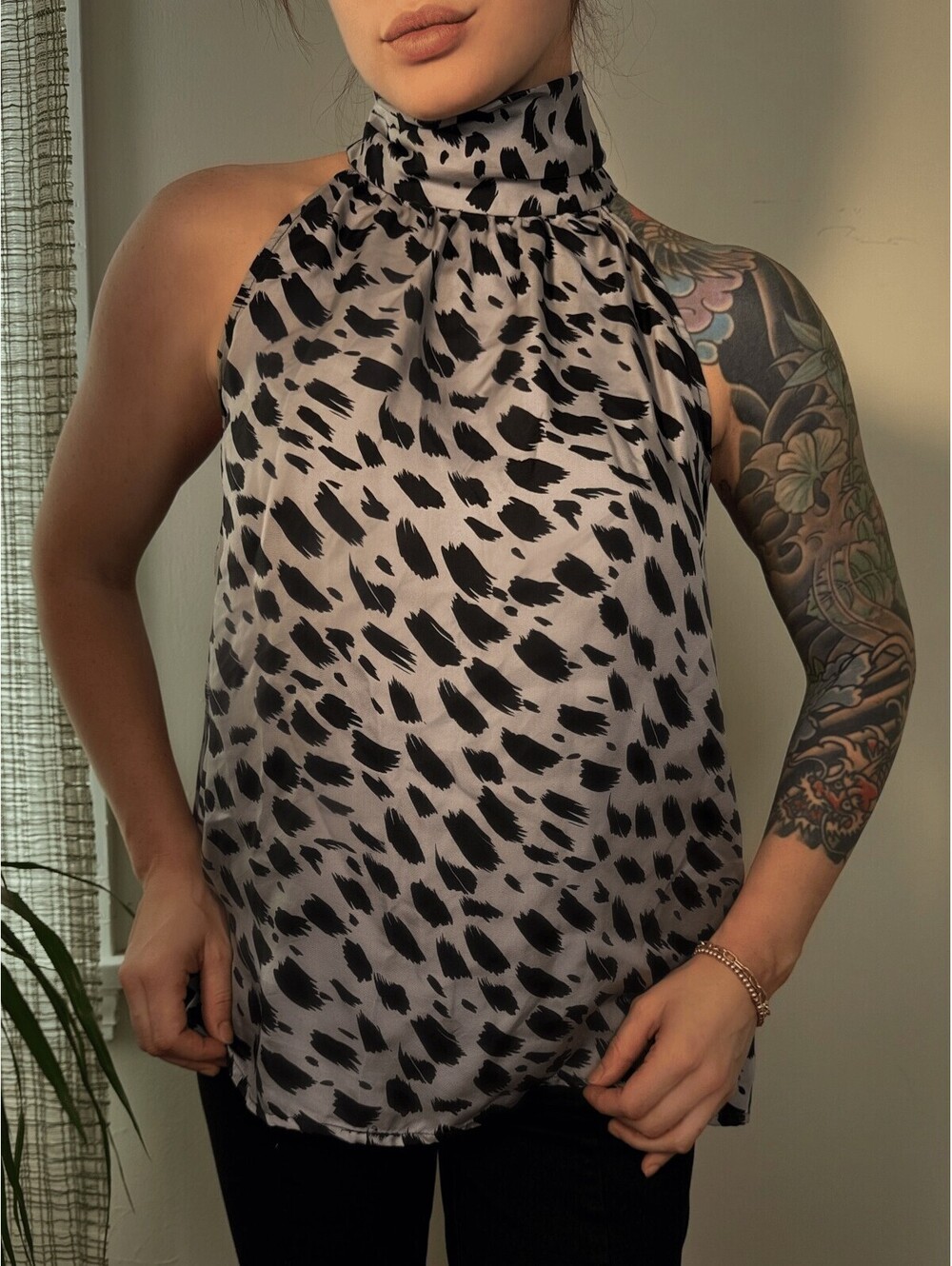 Cynthia Rowley 100% Silk Animal Print Scarf Halter Top M